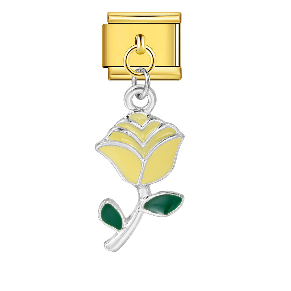 Wholesale Italian Charm Bracelet 9mm DIY single handmade flowerCreative Stainless Steel Composable Bracelet