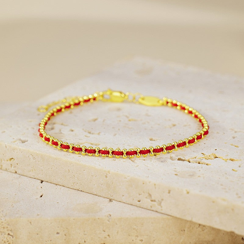Wholesale Trendy Lucky Red String Woven Bracelet For Women White Gold Tone Accent Casual Everyday Jewelry Accessory Gift Boutique Resale