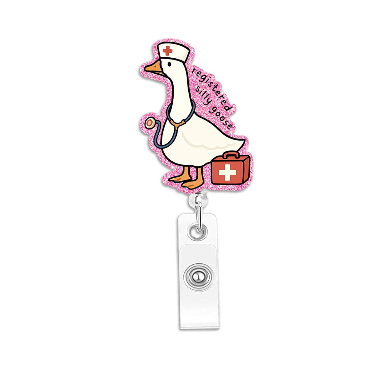 Wholesale Retractable Acrylic Pink Goose Rotating Badge Reels