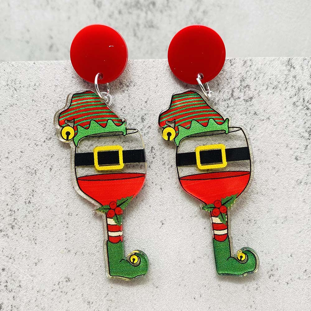 Wholesale Christmas Lights Red Wine Glass Acrylic Earrings ACC-ES-ChenY083