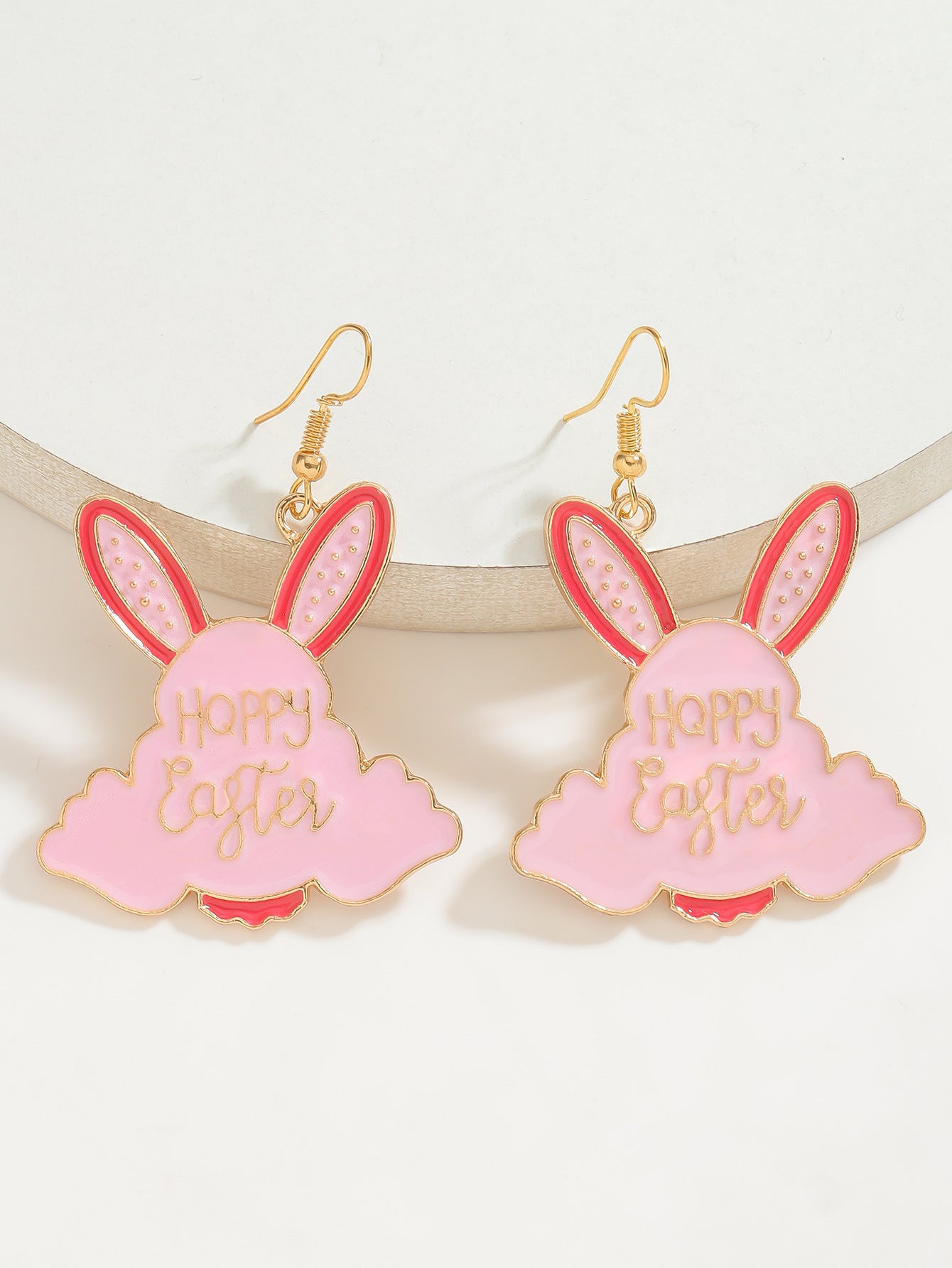 Wholesale Cute Easter Bunny Ear Dangle Earrings with Happy Lettering and Enamel Finish