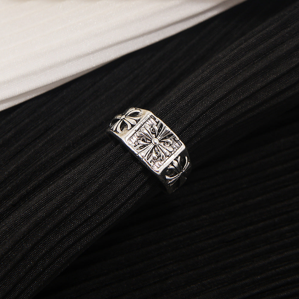 Wholesale Retro Cross Design Men' s Adjustable Ring Antique Silver Alloy Jewelry Accessory