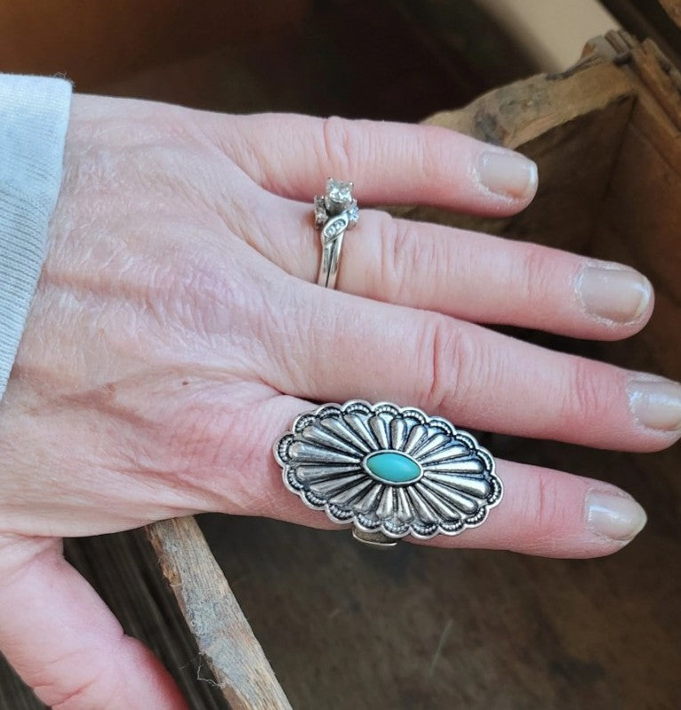 Wholesale  New Retro Bohemian Oval Turquoise Ring