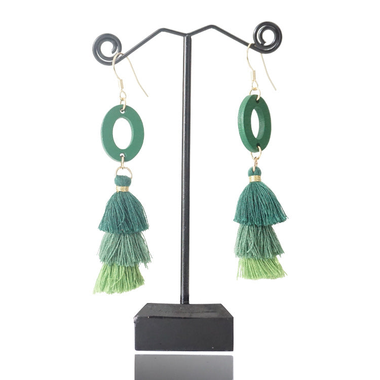 Wholesale 2 pairs/pack Hand Braided Earrings Ethnic Style Wooden Tassel Earrings ACC-ES-Jixuan003