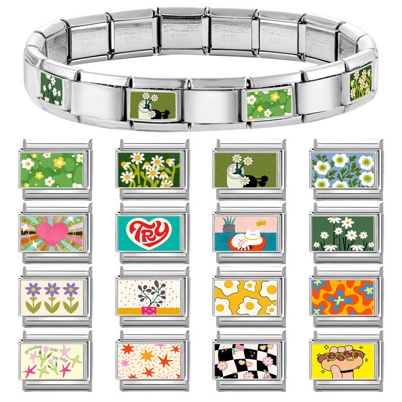 Wholesale Green Floral Heart Animal DIY Modular Bracelet Stainless Steel Electroplated Fashion Accessory
