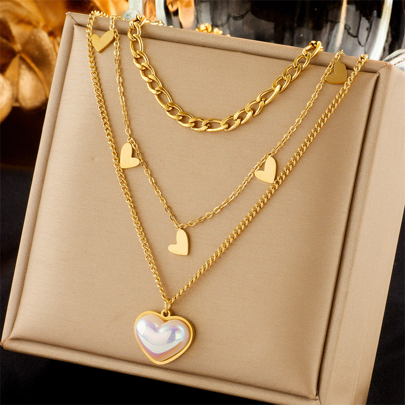 Wholesale Gold-plated Titanium Steel Necklace Multi-layered Butterfly Necklace Pearl Medal Necklace ACC-NE-QianYue001