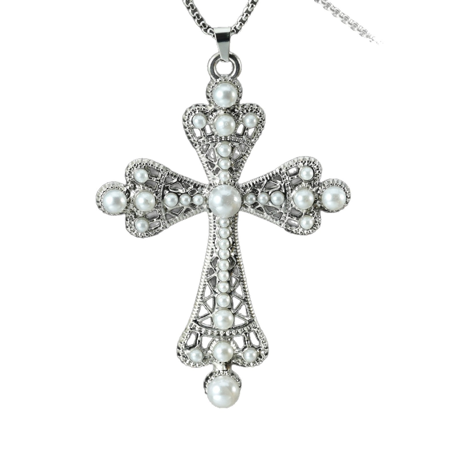 Wholesale Trendy Baroque Pearl Cross Necklace Zinc Alloy Fashion Accessory For Casual Wear Gift Boutique Resale