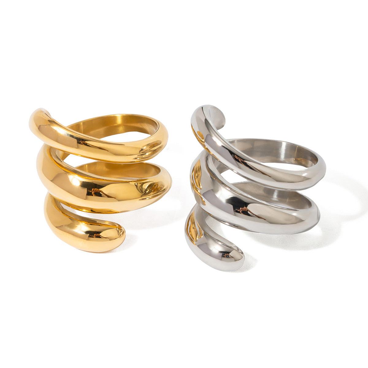 Wholesale 18K gold stainless steel smooth spring-shaped three-layer ring