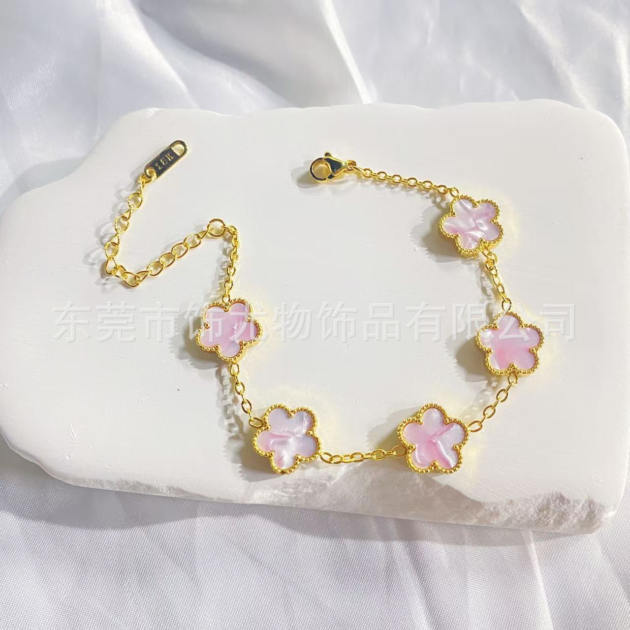 Wholesale Titanium Steel Five-Leaf Clover Bracelet Colorful European American Style Fashion Jewelry Accessory