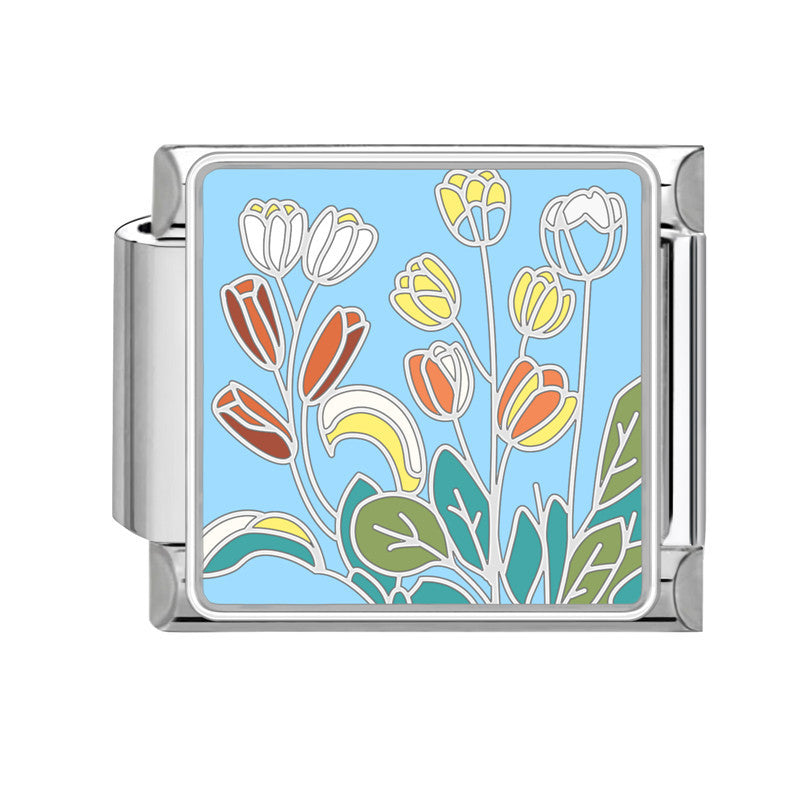 Wholesale Italian Charm Bracelet 9mm DIY Splicing Flowers Stainless Steel Composable Bracelet