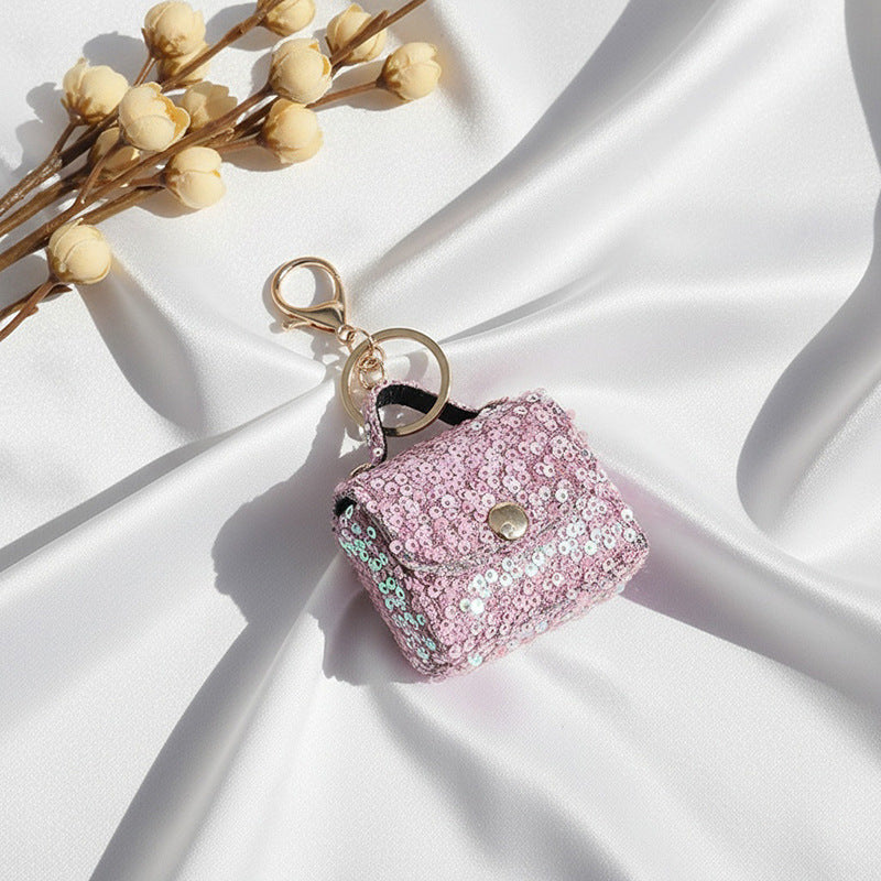 Wholesale Multifunctional Sequined Leather Earphone Case Coin Purse Keychain DIY Accessory for Everyday Use
