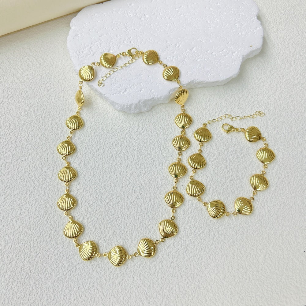 Wholesale  marine series stainless steel three-dimensional hollow shell necklace