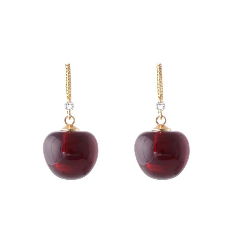 Wholesale Red Cherry Silver Needle Cherry Earrings