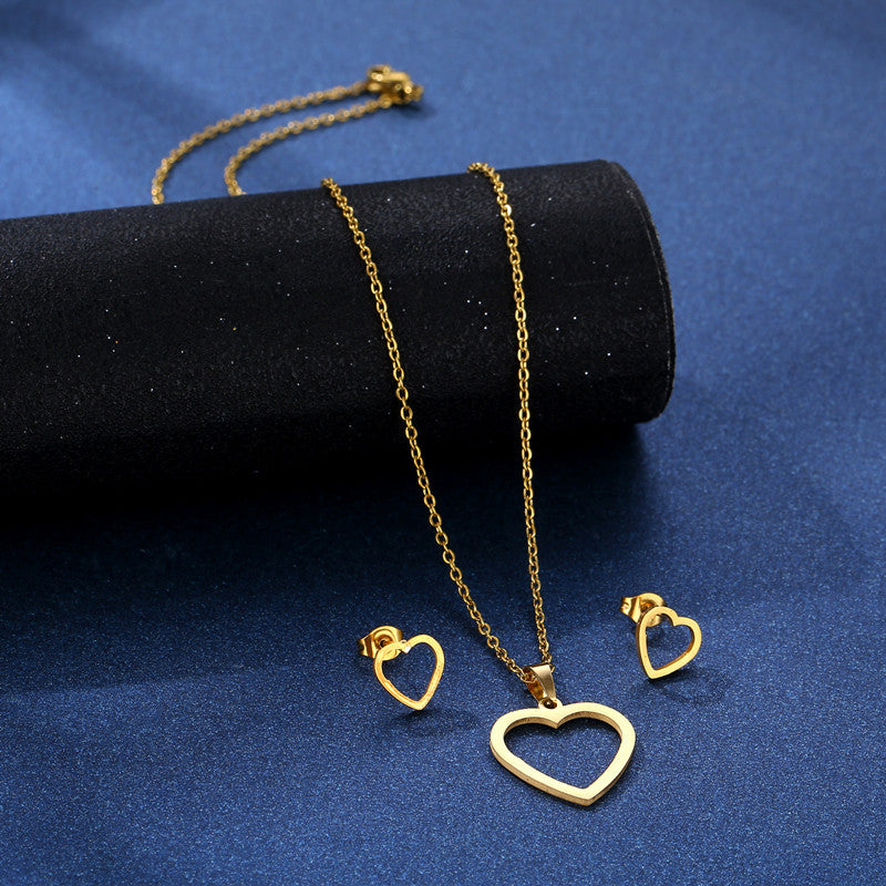 Wholesale Gold Simple Love Stainless Steel Necklace Earrings Set ACC-ES-MinM030