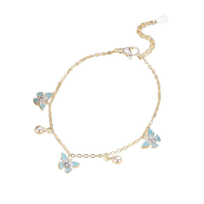 Wholesale Mint Blue Butterfly Pearl Bracelet