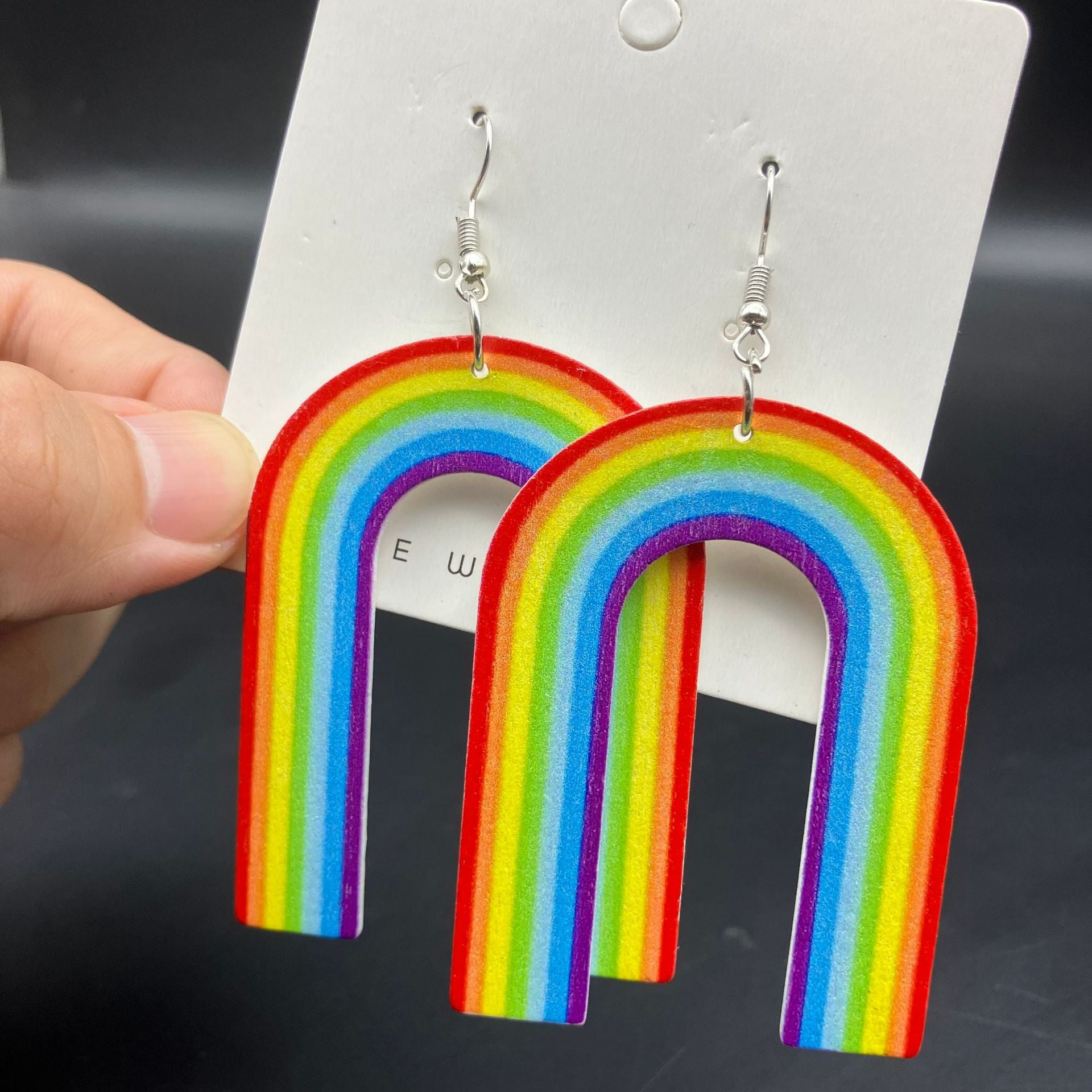 Wholesale Rainbow Vintage Wood Earrings ACC-ES-FX055