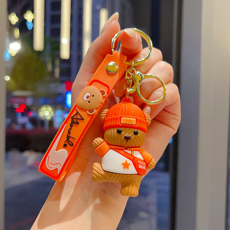 Wholesale Chic Knitted Bear Keychain Bag Charm Orange PVC Cute Gift for Couples Boutique Resale