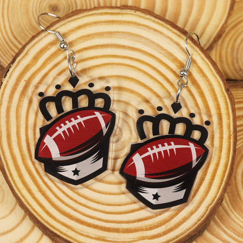Wholesale Sports Style Ball Cute Cartoon Crown Rugby Football Ladies Acrylic Earrings