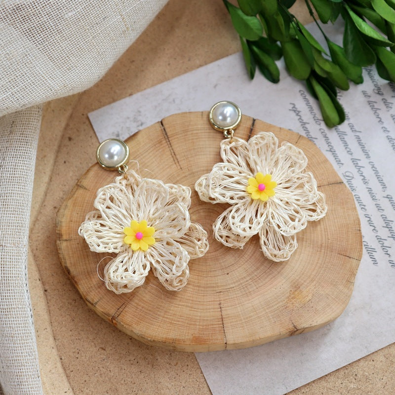 Wholesale Summer Bohemian Vintage Holiday Straw and Rattan Braided Earrings ACC-ES-Luox006
