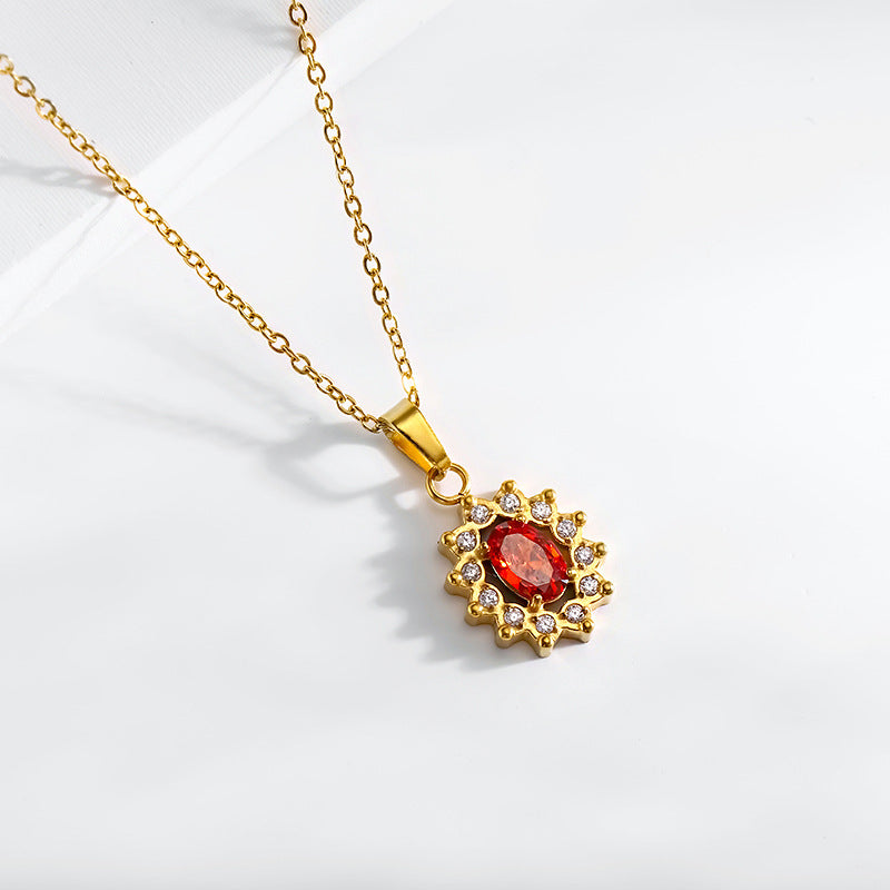 Wholesale vintage 18k titanium steel red zircon flower jewelry set