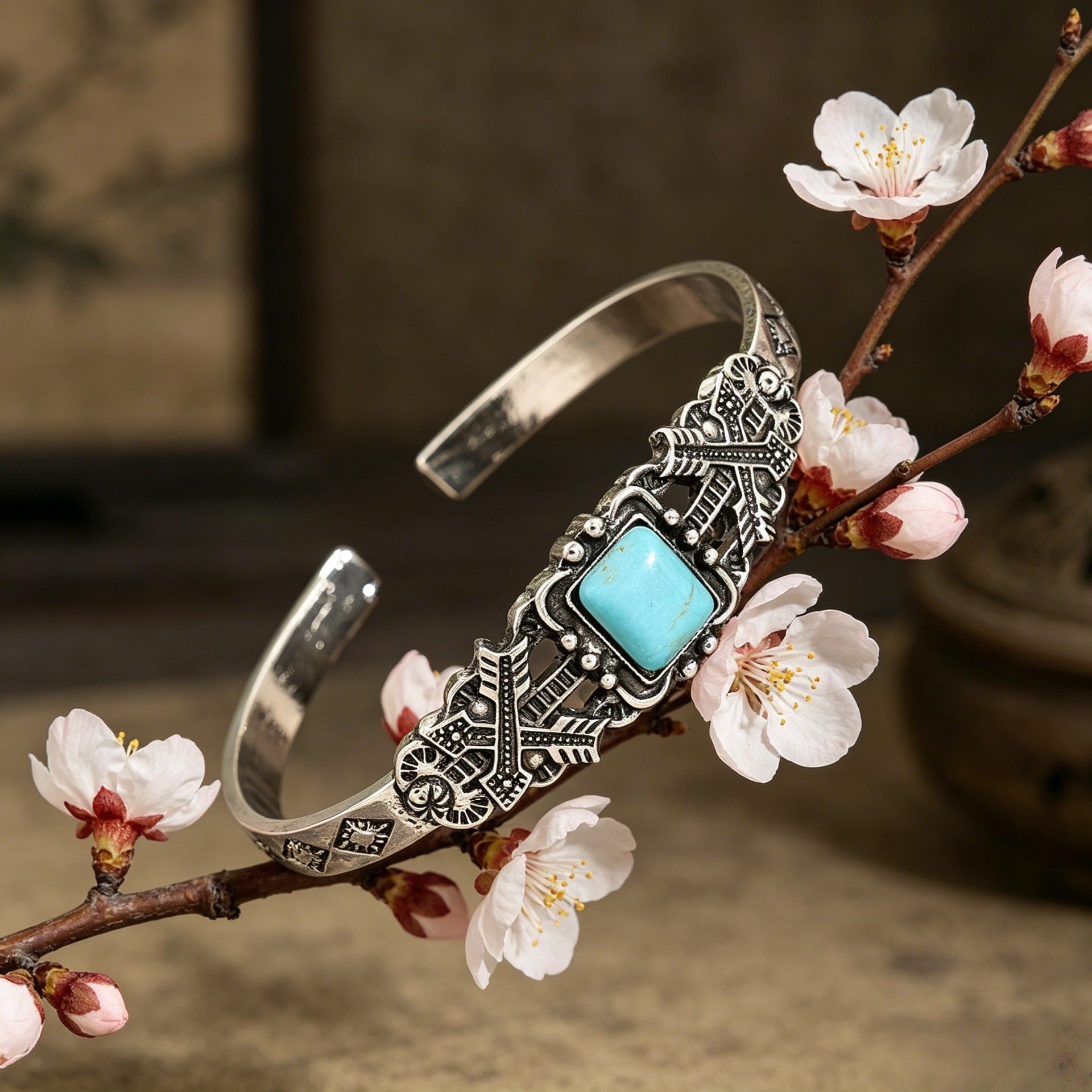 Wholesale Vintage Bohemian Turquoise Square Bracelet Chic Arrow Feather Jewelry Accessory For Party