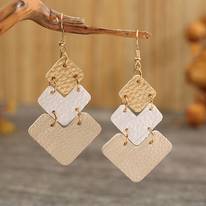 Wholesale Fairy Style Geometric Tassel Leather Printed Earrings Fashion Accessory