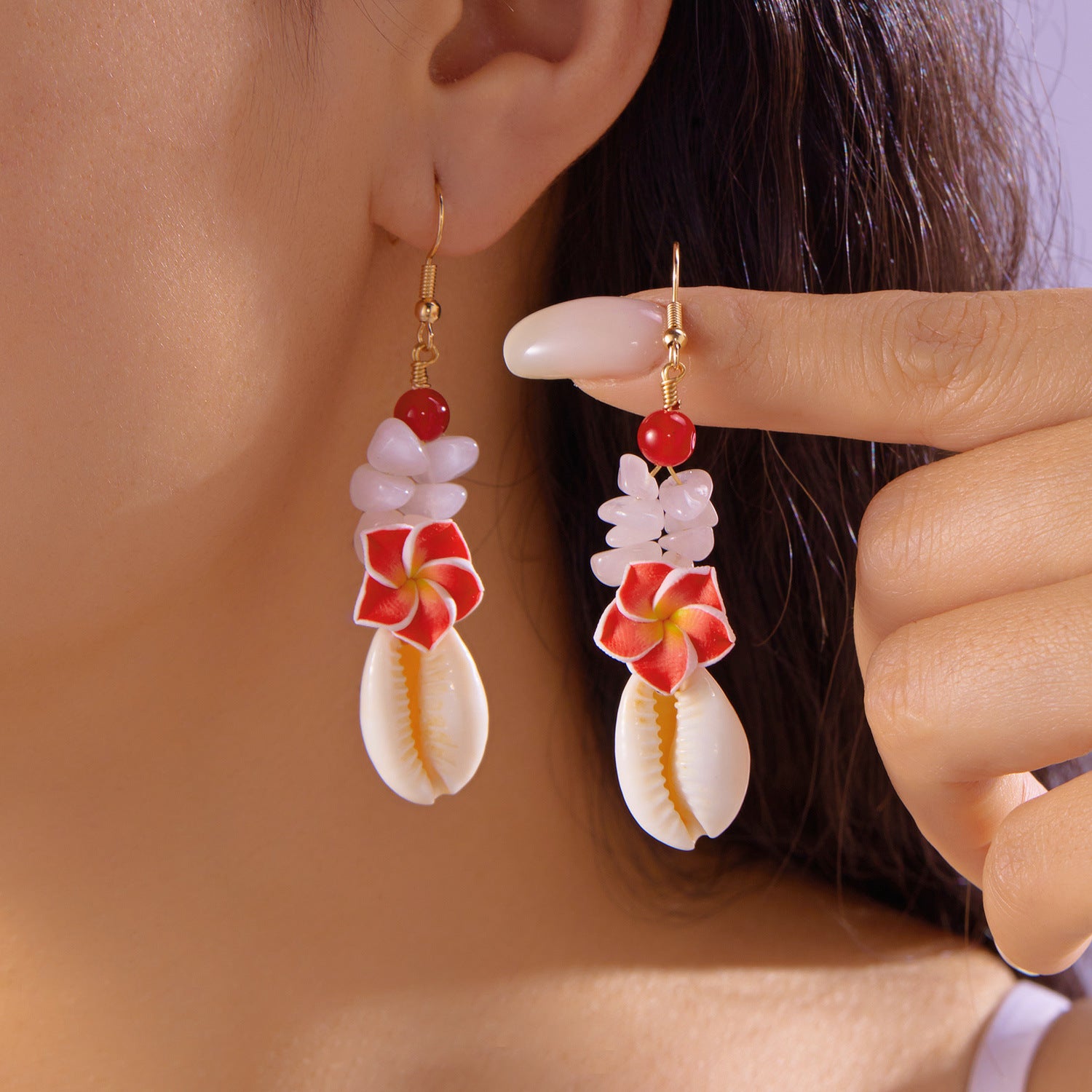 Wholesale  Bohemian beach style plumeria flower shell earrings