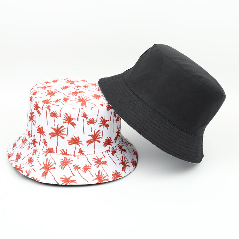 Wholesale  Coconut Tree Double-sided Fisherman Hat Bucket Hat