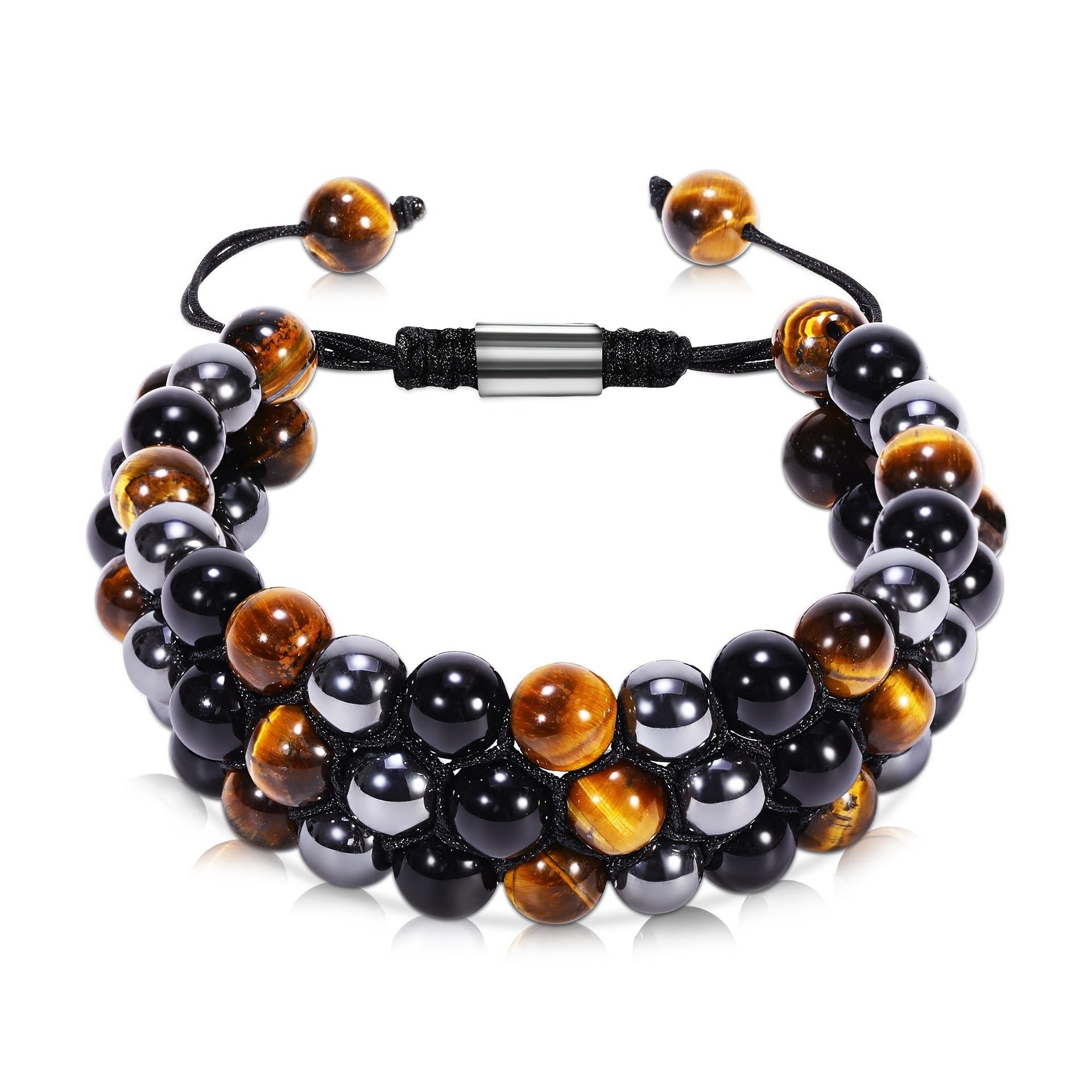 Wholesale Natural Tiger Eye &  Hematite Double Row Bracelet,  Handmade Unisex Everyday Gift Jewelry