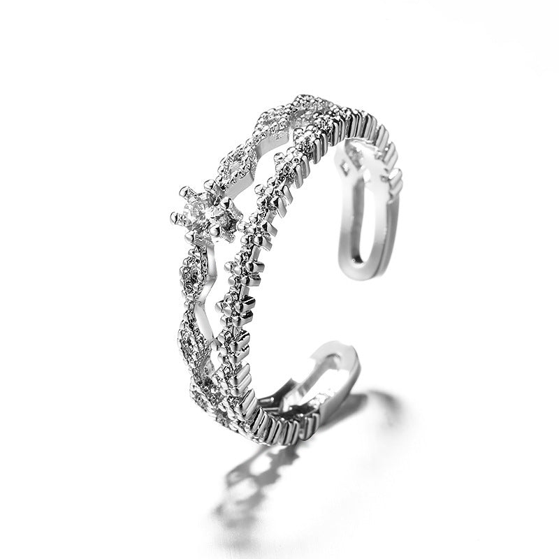 Wholesale Diamond-studded open adjustable ring cross hollow light luxury ring