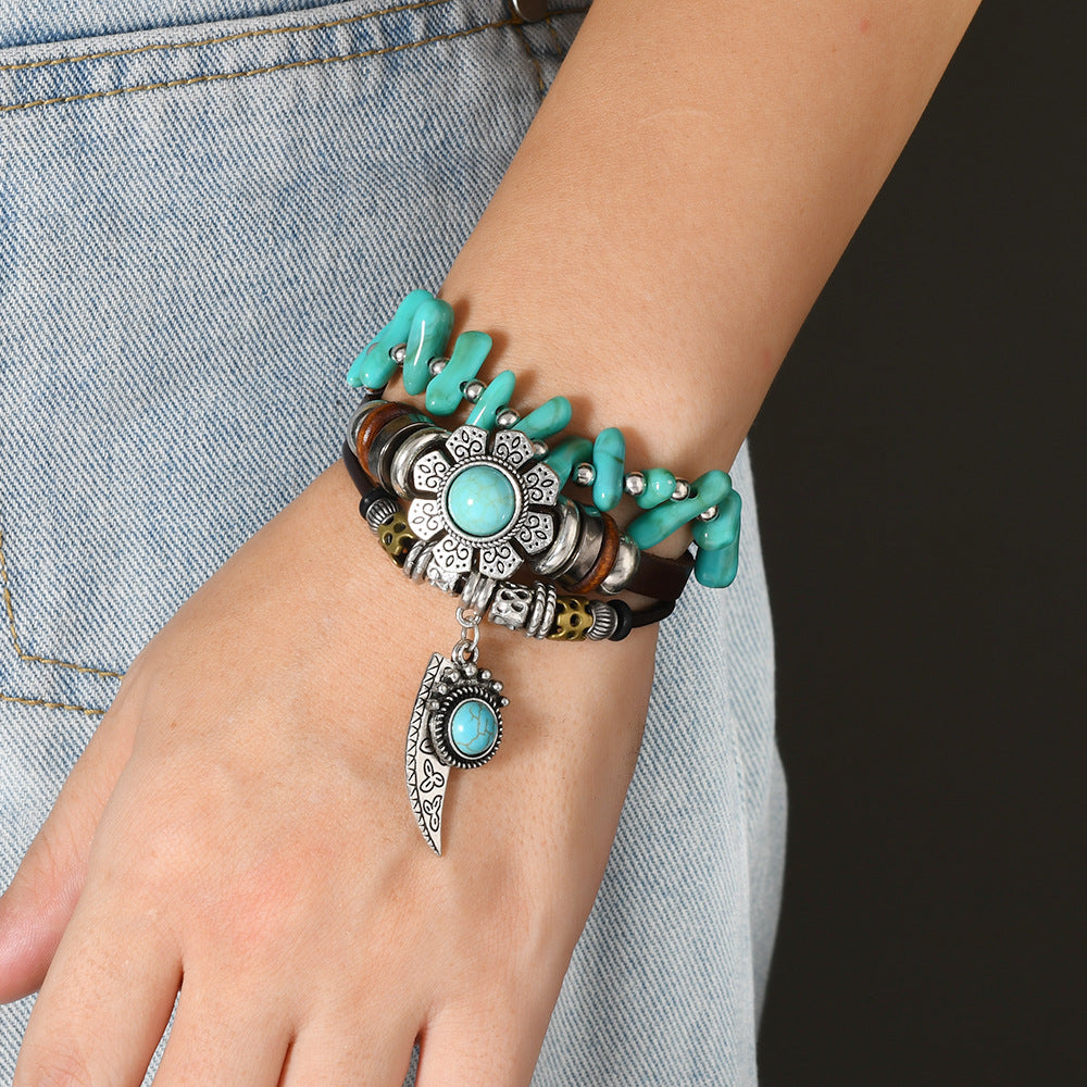 Wholesale Creative Ethnic Punk Style Beaded Leather Bracelet Handmade Unisex Fashion Accessory