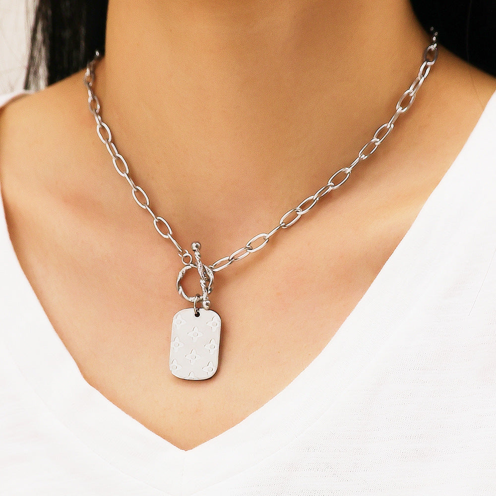 Wholesale Square Smiley Face Pendant OT Clasp Titanium Steel Necklace Long Necklaces ACC-NE-DaLang004