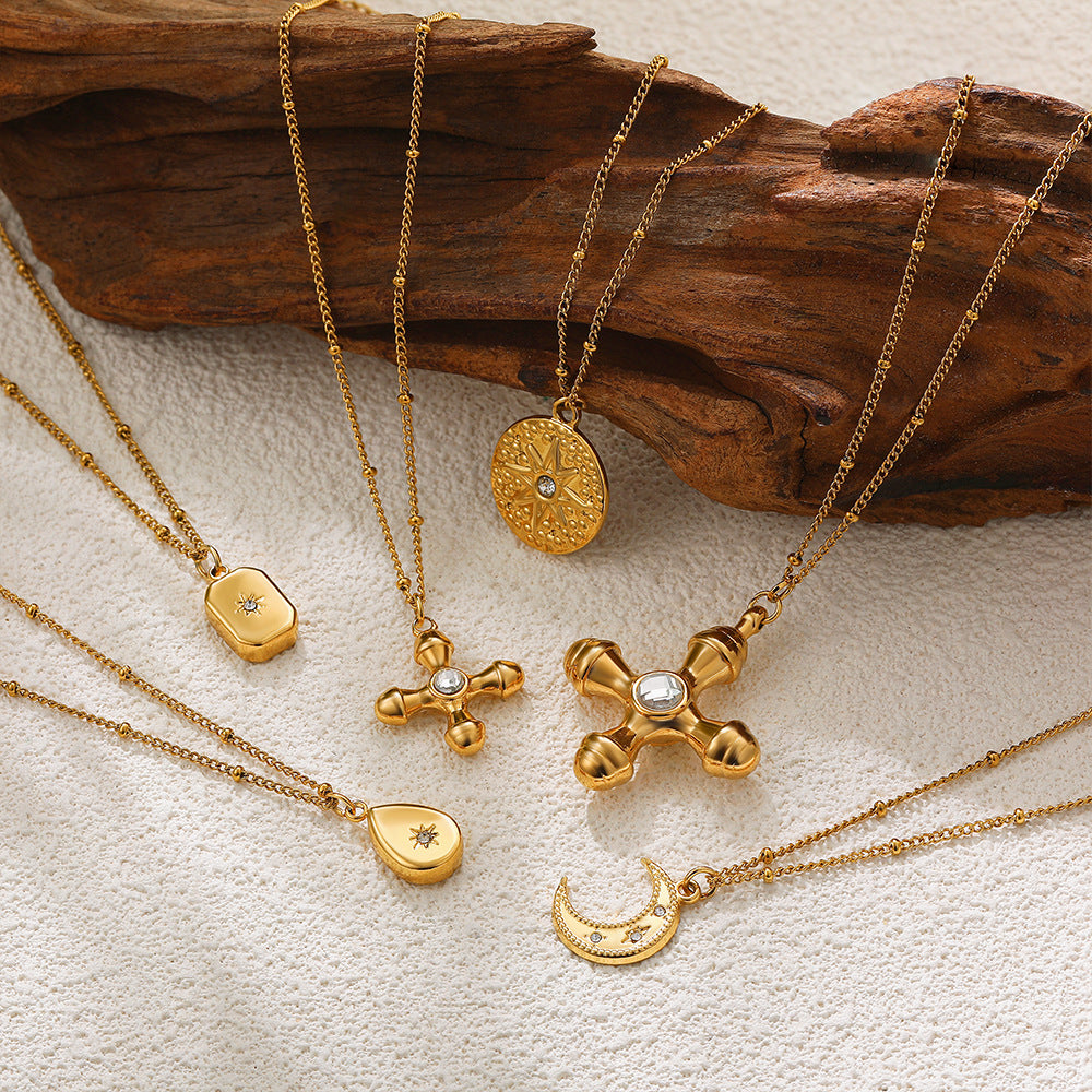 Wholesale  stainless steel 18K gold solid small tag inlaid zircon pendant necklace
