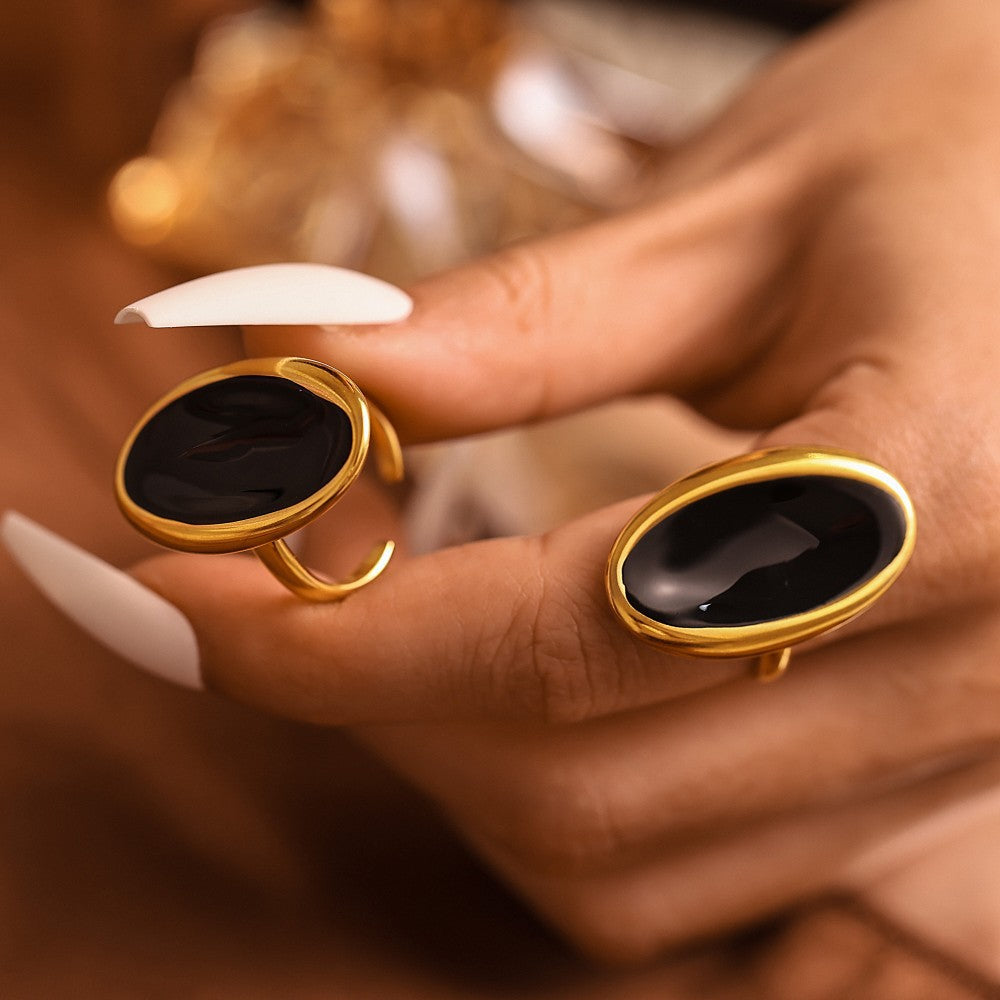 Wholesale  Oval Open Ring Light Luxury Drop Oil Stainless Steel Rings