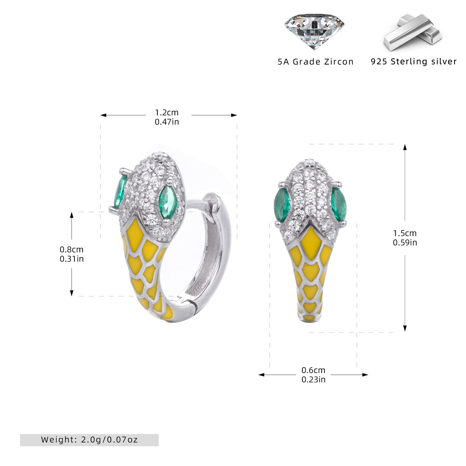 Wholesale s925 Sterling Silver Snake Ear Buckle Color Oil Drop Earrings