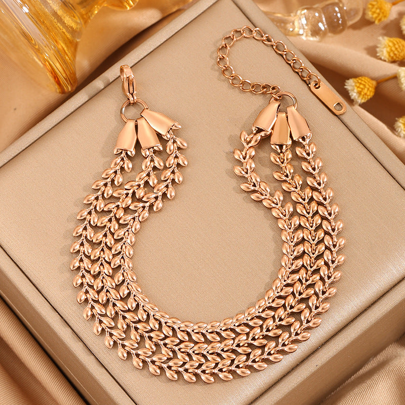 Wholesale Wheat Ear Three-Color Titanium Steel Bracelet for Women - Modern Fashion Accessory