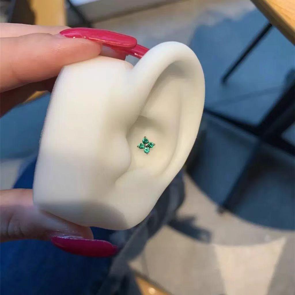 Wholesale Mini Four-Leaf Clover Ear Bone Nail Titanium Steel Earrings