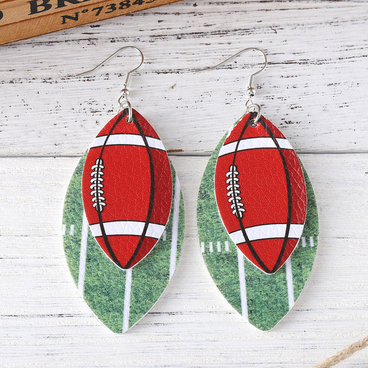 Wholesale Layered Rugby Leopard Stripe Leaf Drop Earrings