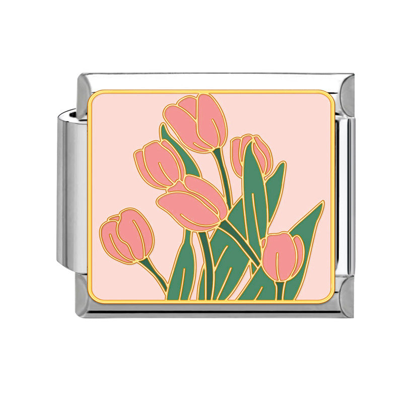 Wholesale Italian Modular Bracelet 9mm DIY Splicing Removable Stainless Steel Flower Combinable Bracelet