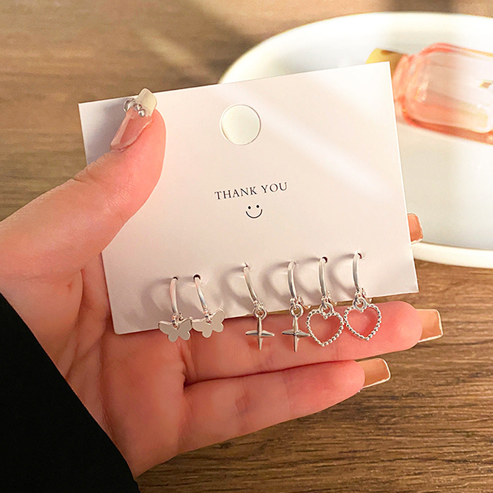 Wholesale 6pcs/set Love Ring  Earrings Distinctive Ear Buckle Advanced Sense Card Earrings