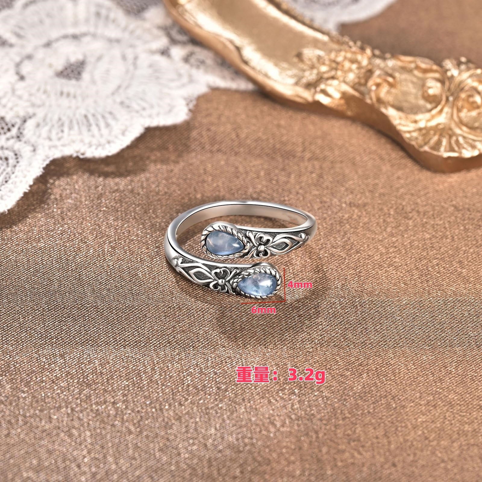 Wholesale Moonstone Spoon Ring  Embossed Bow Bosnian Vintage Jewelry