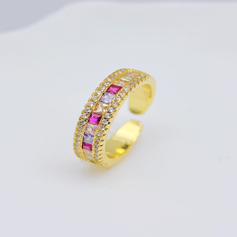 Wholesale Copper Plated 18K Micro-paved Rainbow Colored Zirconia Open Rings ACC-RS-YXY020