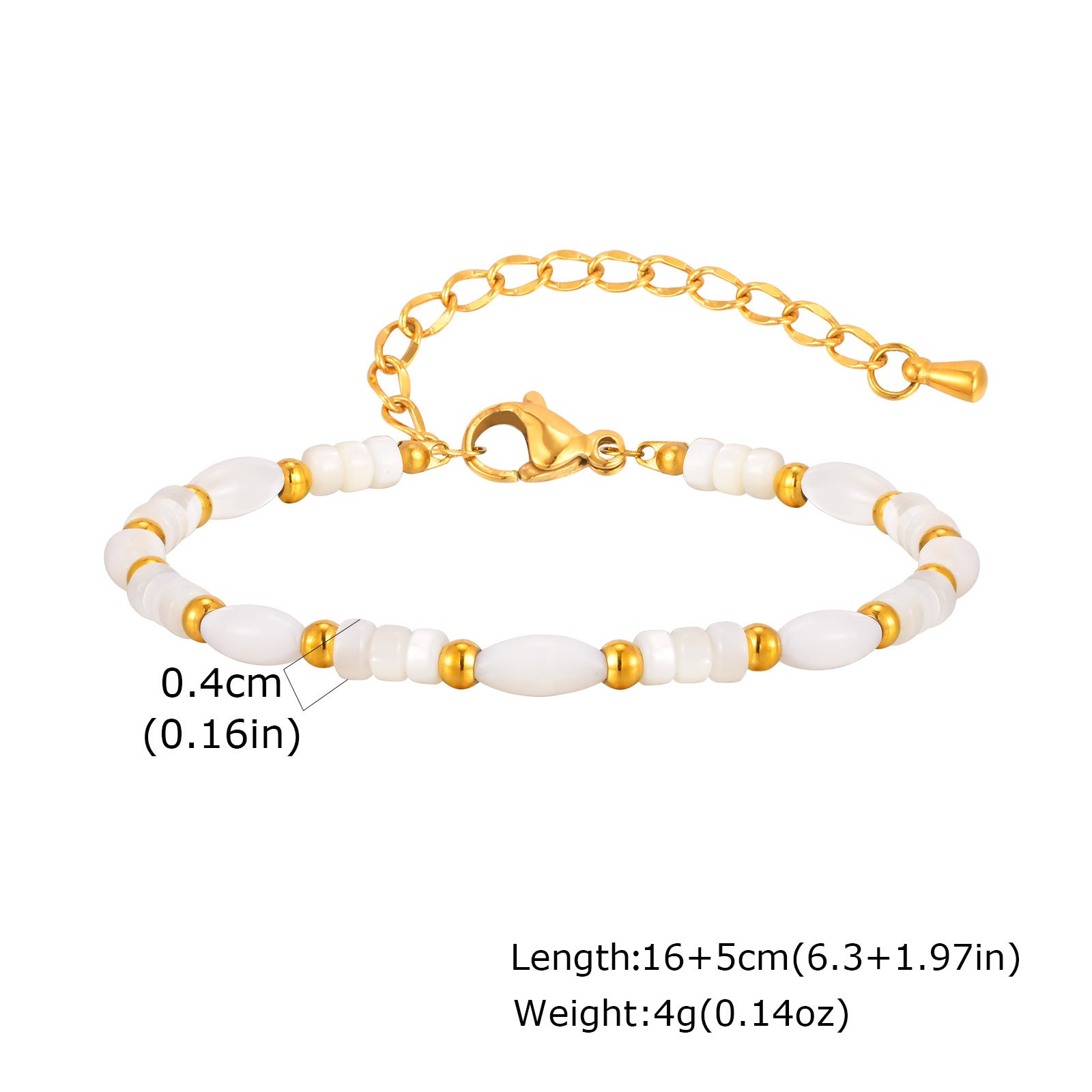 Wholesale Modern White Shell Bead Bracelet Stainless Steel Gold Tone Jewelry Accessory Gift For Everyday Wear
