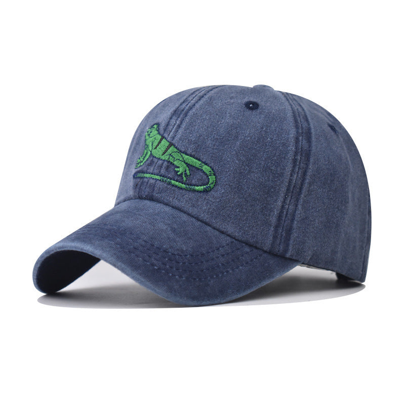 Wholesale Casual Washed Distressed Lizard Embroidered Baseball Cap Breathable Adjustable Summer Unisex