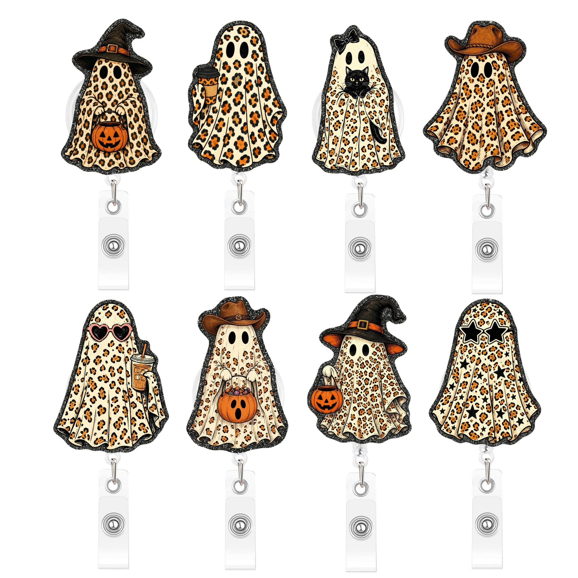Wholesale Retractable Badge Holder With Leopard Print  Ghost Design For Office Party Bag Charm And Car Key Accessory