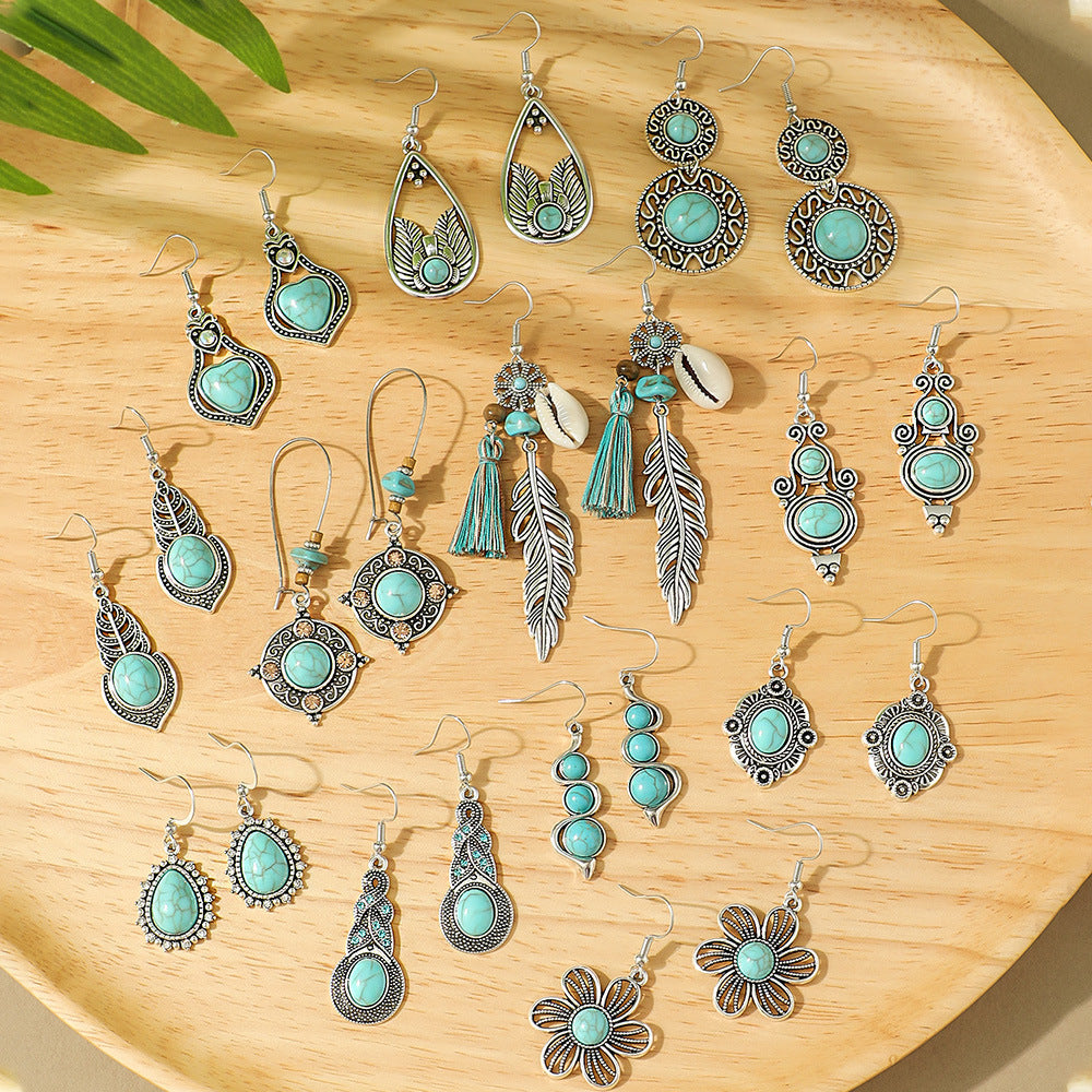 Wholesale Bohemian Geometric Turquoise Metal Earrings Fashion Accessory for Gift
