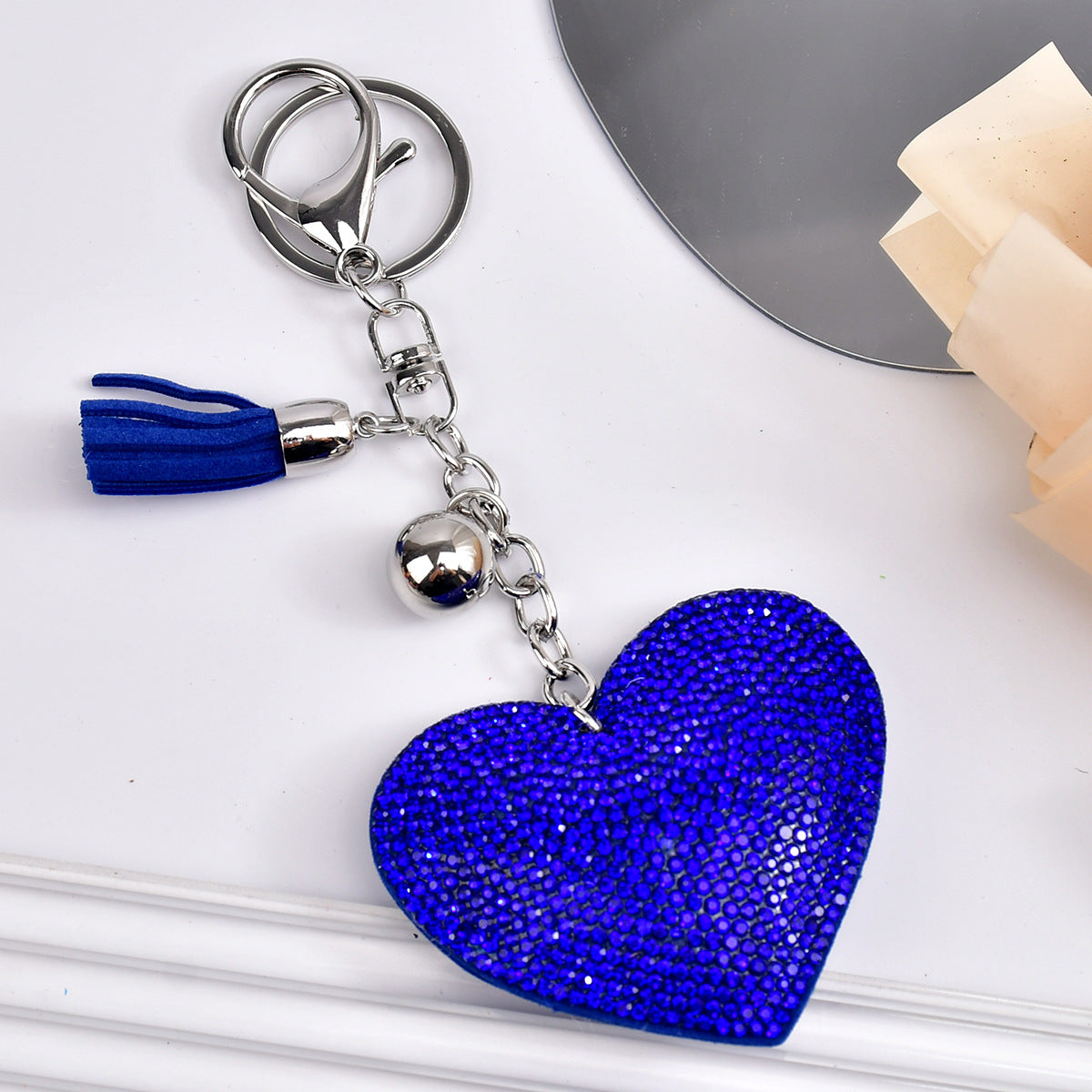 Wholesale  Peach Heart Rhinestone Leather Keychain