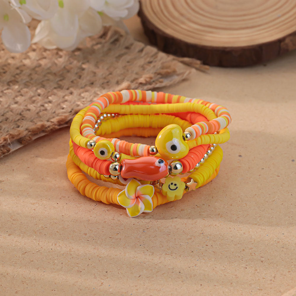 Wholesale Flower polymer clay set handmade beaded rainbow bracelet Clay Bead bracelet