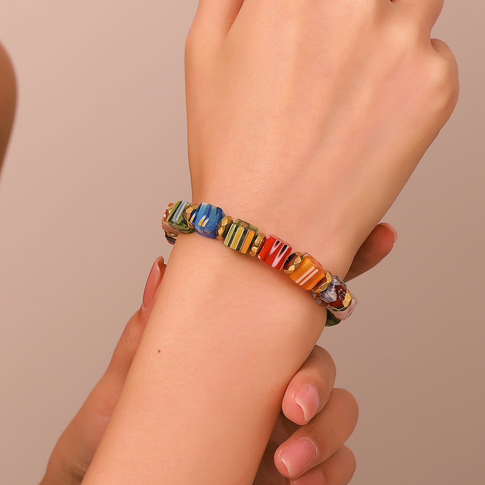 Wholesale flower glass beads bracelet