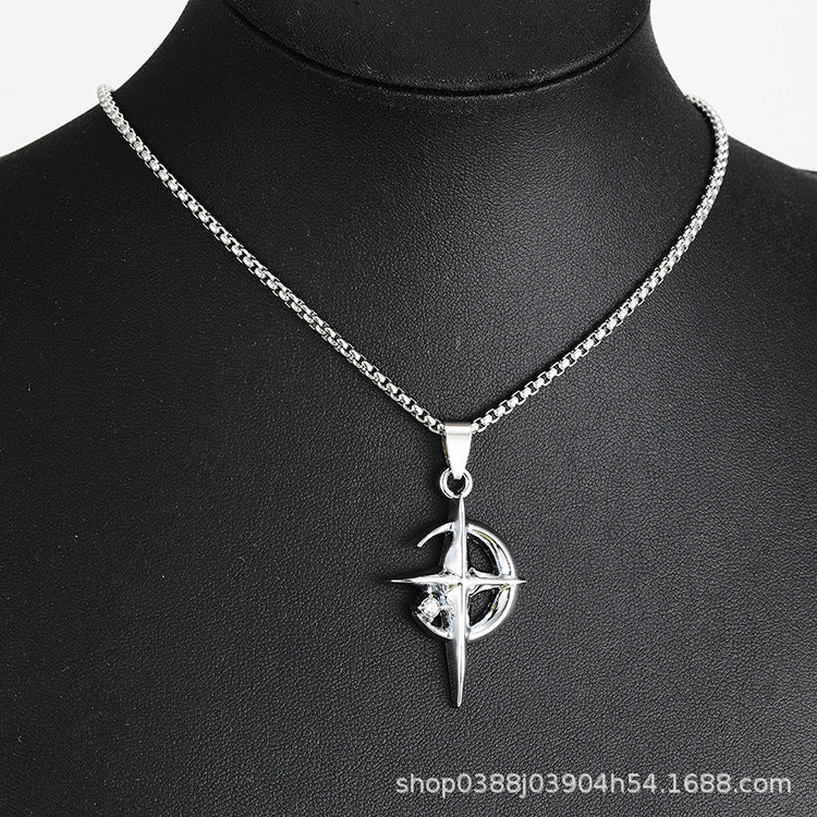 Wholesale Titanium Steel Light Luxury Star and Moon Necklace
